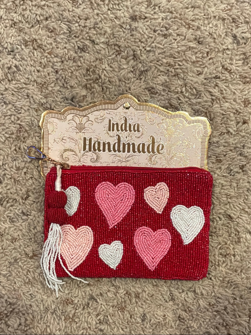 Heart Beaded Pouch With Charm